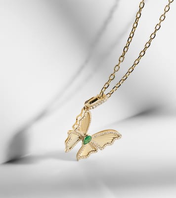 Butterfly 18kt gold pendant necklace with emerald and diamonds | Shay Jewelry