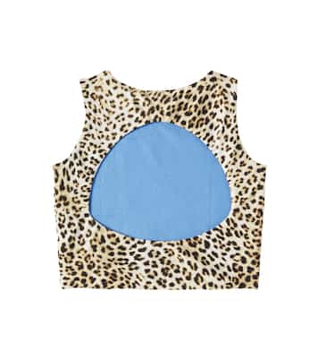 Leopard-print cutout cotton-blend top  | Monnalisa