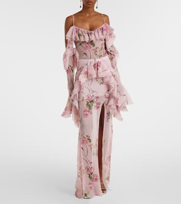 Ruffle-trimmed floral silk top | Blumarine