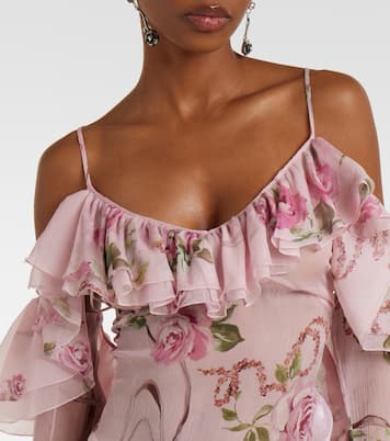 Ruffle-trimmed floral silk top | Blumarine