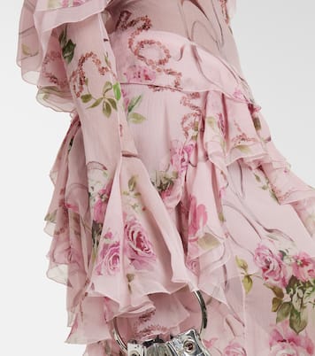 Ruffle-trimmed floral silk top | Blumarine
