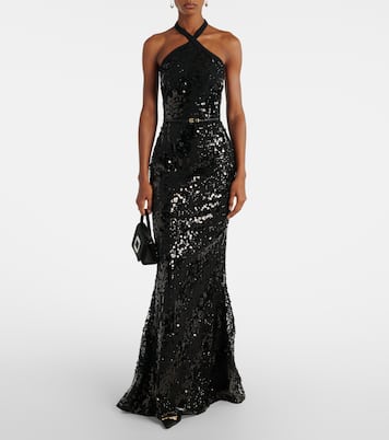 Robe longue en soie mélangée à sequins | Elie Saab