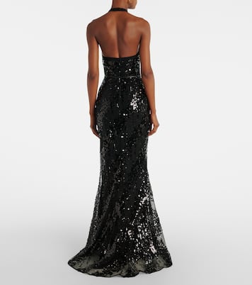 Robe longue en soie mélangée à sequins | Elie Saab