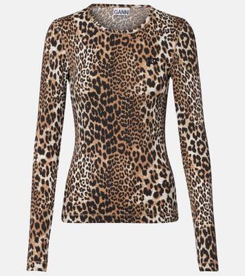 Top in misto cotone con stampa leopardata | Ganni