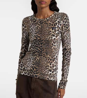 Top in misto cotone con stampa leopardata | Ganni
