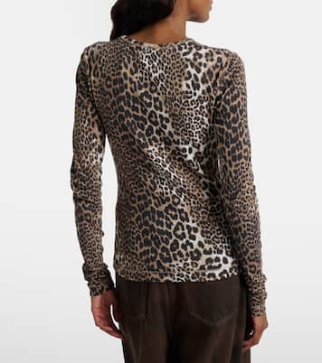 Top in misto cotone con stampa leopardata | Ganni