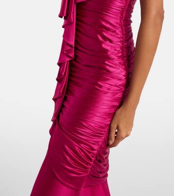 Draped ruffled satin bustier gown | Balmain