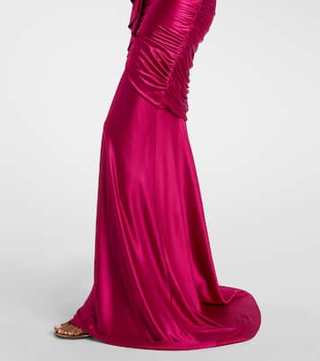 Draped ruffled satin bustier gown | Balmain