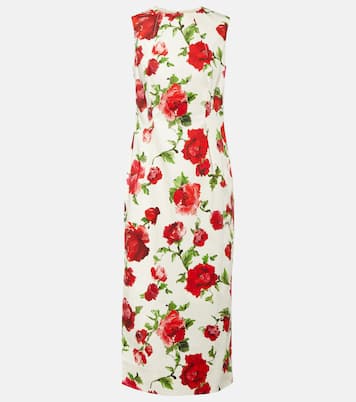 Robe midi en coton mélangé à fleurs | Carolina Herrera