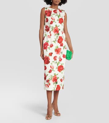 Robe midi en coton mélangé à fleurs | Carolina Herrera
