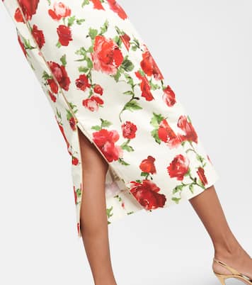 Robe midi en coton mélangé à fleurs | Carolina Herrera