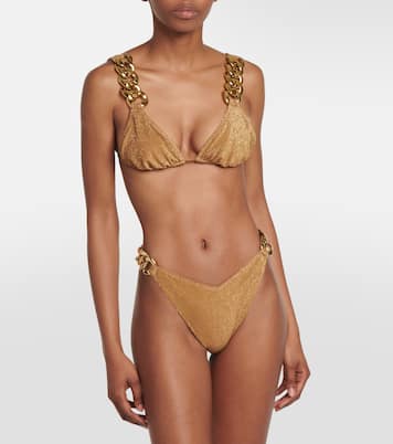 Gold Chain bikini top in orange Same Mytheresa