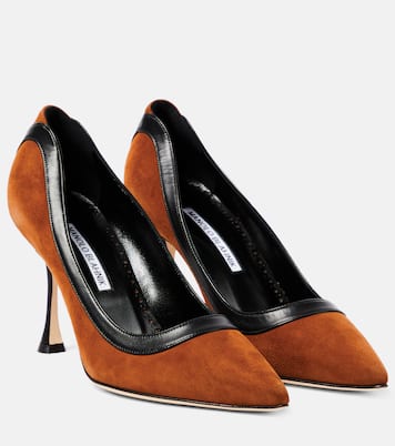Mules Dalina 90 in suede con pelle | Manolo Blahnik
