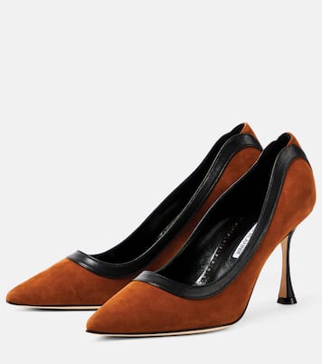 Mules Dalina 90 in suede con pelle | Manolo Blahnik