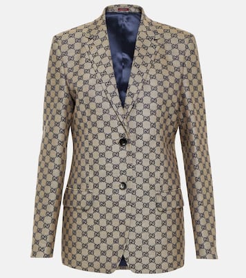 Blazer in canvas di misto lino GG | Gucci