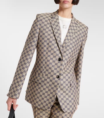 Blazer in canvas di misto lino GG | Gucci