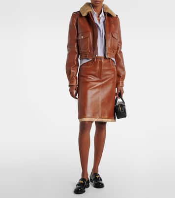 Shearling-trimmed leather jacket | Miu Miu