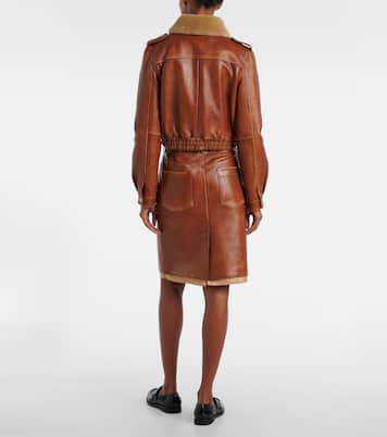 Shearling-trimmed leather jacket | Miu Miu