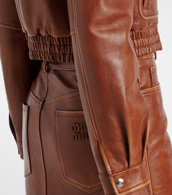 Shearling-trimmed leather jacket | Miu Miu