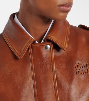 Shearling-trimmed leather jacket | Miu Miu