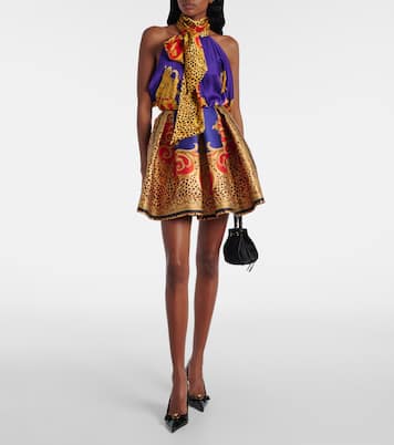 Bow-detail printed silk satin top | Versace