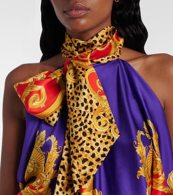 Bow-detail printed silk satin top | Versace
