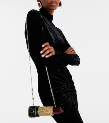 Lipstick Burgundy Glitter clutch | Judith Leiber Couture