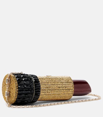 Lipstick Burgundy Glitter clutch | Judith Leiber Couture