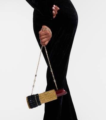 Lipstick Burgundy Glitter clutch | Judith Leiber Couture