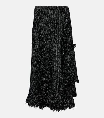Falda midi flared de tweed con flecos | Sacai