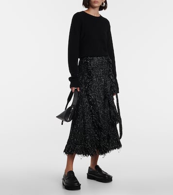 Falda midi flared de tweed con flecos | Sacai