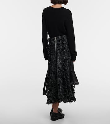 Falda midi flared de tweed con flecos | Sacai