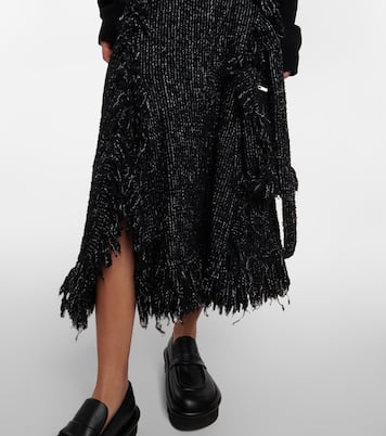Falda midi flared de tweed con flecos | Sacai