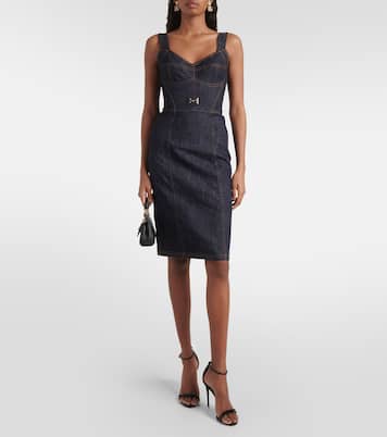Robe midi brodée en jean à logo | Dolce&Gabbana