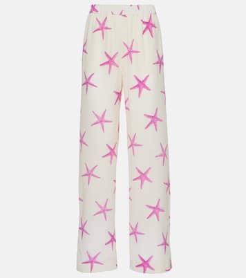 Pantalon ample imprimé à taille haute en soie | Valentino