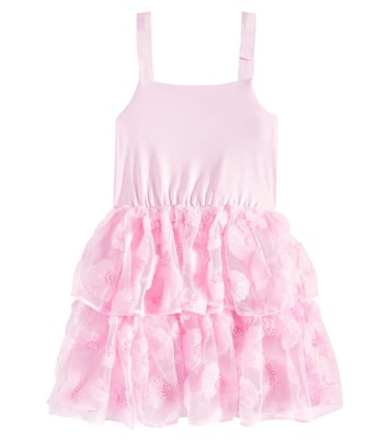 Abito in jersey e tulle con balze | Self-Portrait Kids