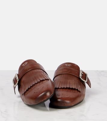 Mules Shuffle in pelle con frange | Prada