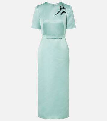 Floral belted duchesse satin midi dress | Erdem