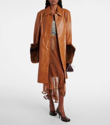 Shearling-trimmed leather trench coat | Jacques Wei