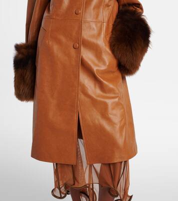 Shearling-trimmed leather trench coat | Jacques Wei