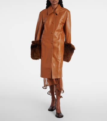Shearling-trimmed leather trench coat | Jacques Wei
