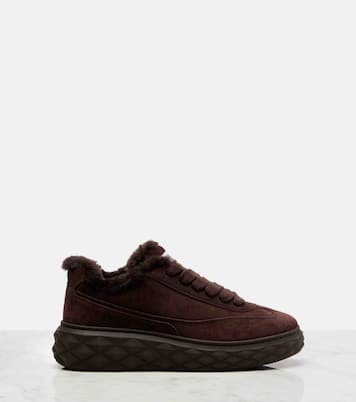 Diamond Maxi shearling-trimmed suede sneakers | Jimmy Choo
