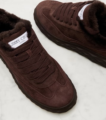Diamond Maxi shearling-trimmed suede sneakers | Jimmy Choo