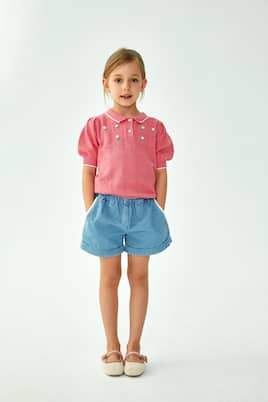 Floral-appliqué embroidered polo sweater | C'era Una Volta