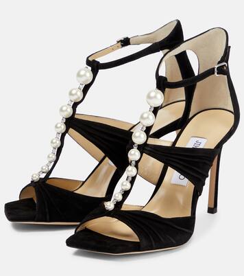 Verzierte Sandalen Aura 95 aus Veloursleder | Jimmy Choo
