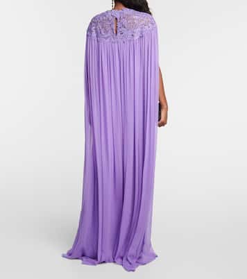 Robe aus Seiden-Crêpe mit Spitze | Oscar de la Renta