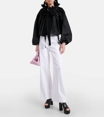 Ruffled off-shoulder faille crop top  | Patou