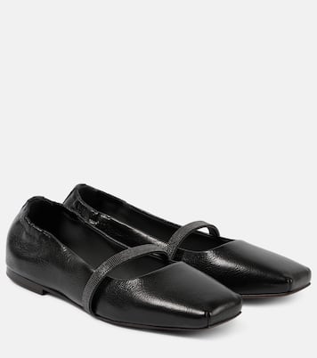 Ballerine Mary Jane in pelle con monili | Brunello Cucinelli