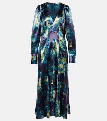 Abito midi Azrou in raso con stampa | Ulla Johnson