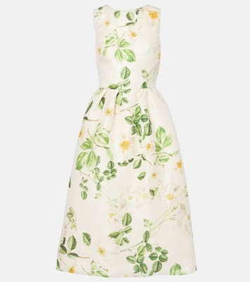 Abito midi in raso di seta con stampa | Monique Lhuillier